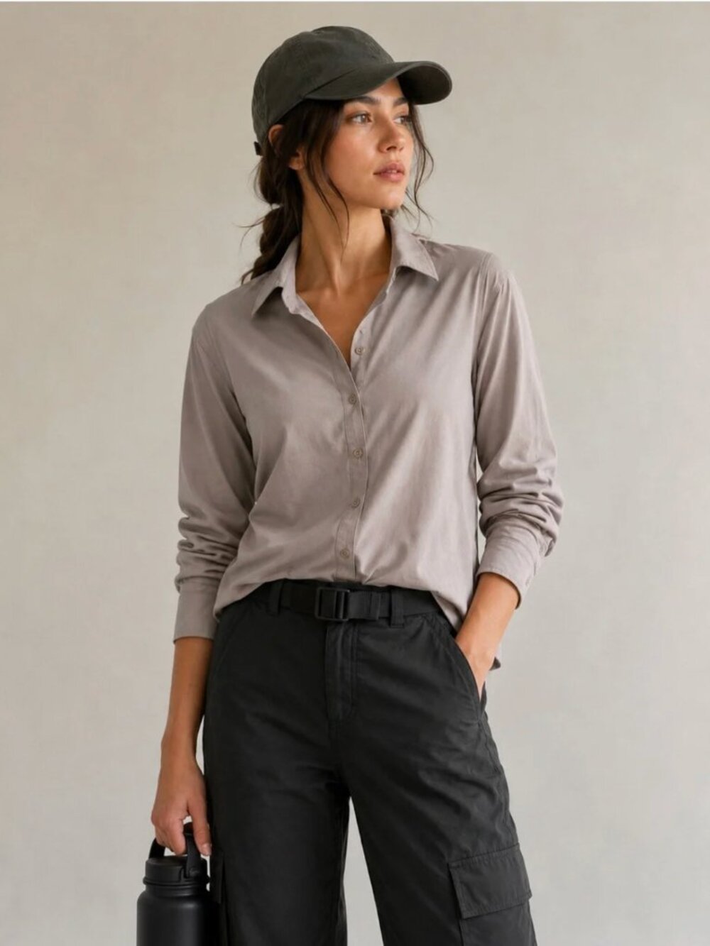 Kit and Ace Putty Grey Technical Button-Up Shirt | Small
